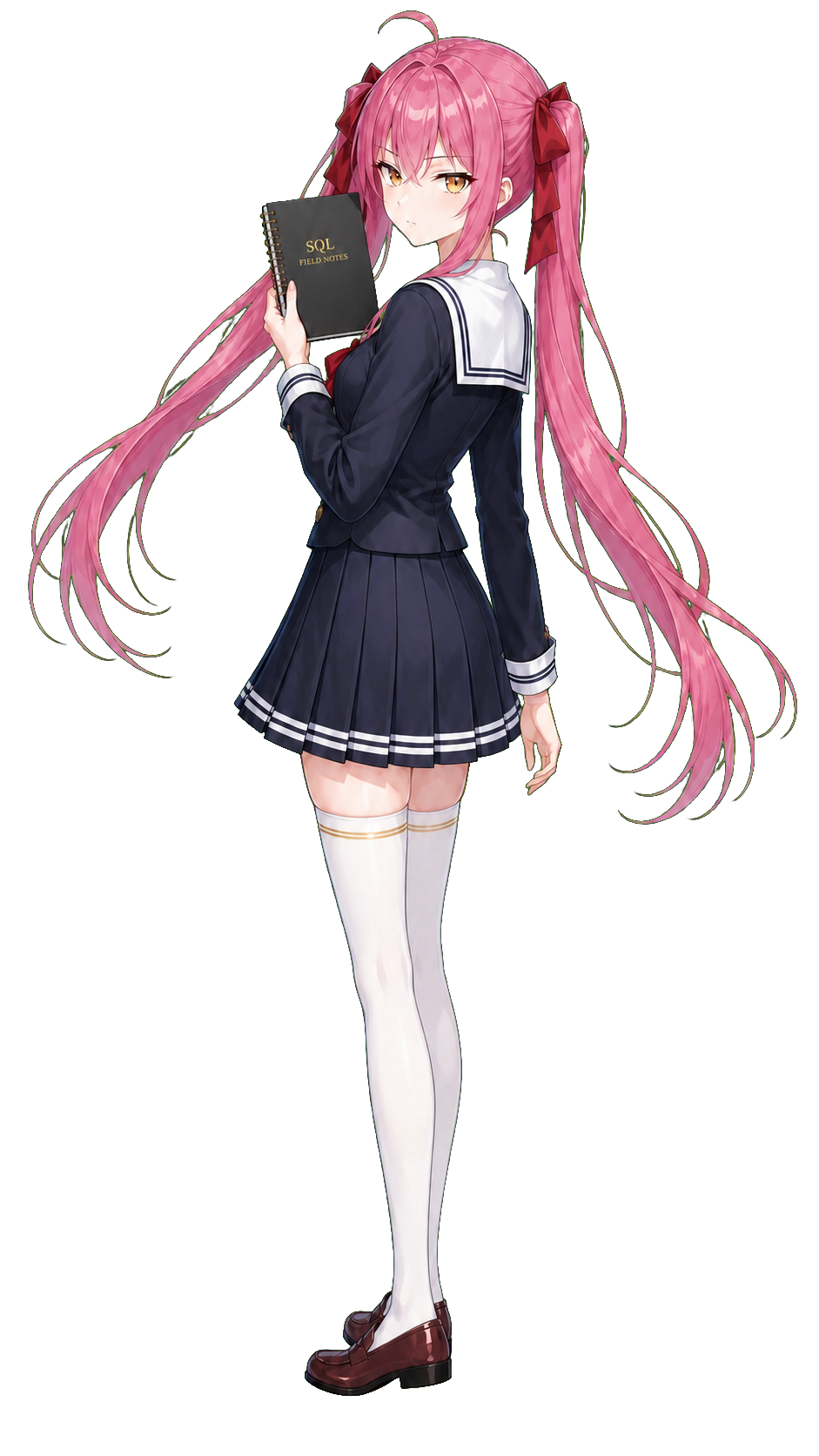 Tsumugi turning with a field notebook