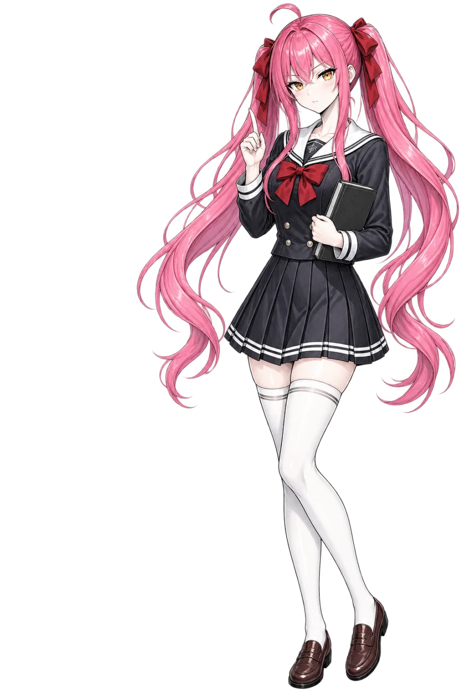 Tsumugi in the academy uniform, one finger raised in correction